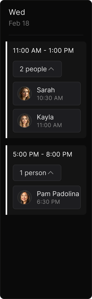 Bookings for Wednesday – see who's in each slot